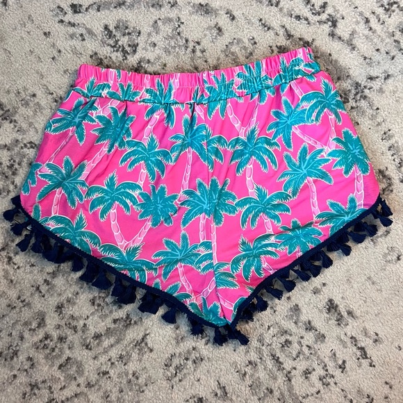 Simply Southern Pink and Green Shorts with Navy Blue Pom Poms Size S/M - Picture 3 of 8